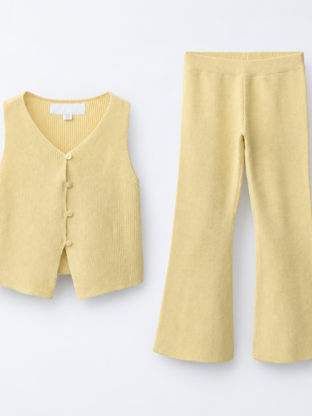 ZARA Set Girls Light Yellow Knit 2-Piece, Sleeveless Top & Pants 9-10Y